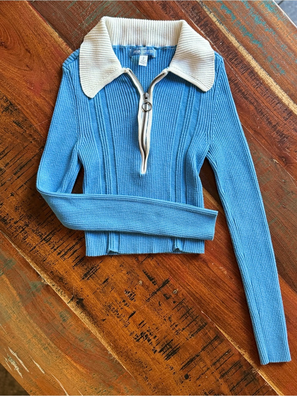 Urban Outfitters Blue Ribbed Long Sleeve Quarter-Zip Polo Sweater Size Small